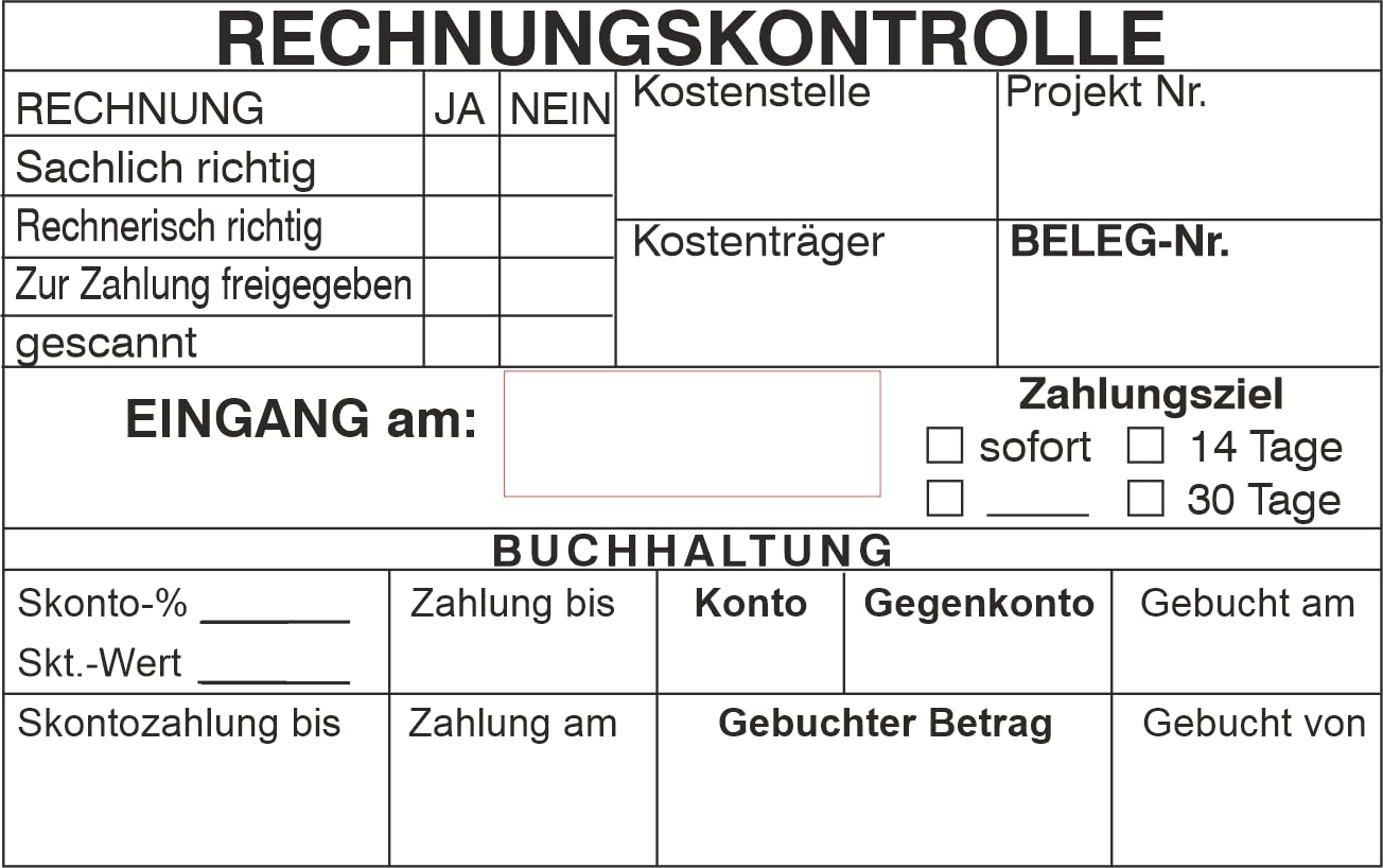 Kontierungsstempel/Rechnungsprüfung - mit trodat Professional Datumstempel 54120 – Custom- 116x70 mm) in verschiedenen Ausführungen, Büro, Buchungsstempel, Firmenstempel