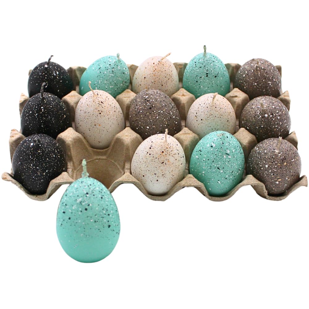 Dekohelden24 Set of 15 Easter Egg Candles in Pastel Colours Turquoise Size H/Diameter 6.5 x 4 cm Pack of 15