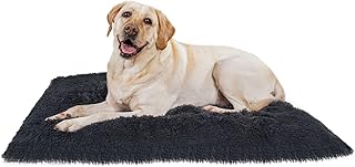 Dog Bed Large Crate Mat with Washable Cover, 100x70cmx10cm, Fluffy Calming Pet Bed with Non-Slip Bottom, Long Plush Comfortable Faux Fur Crate Mat for Large Medium Dogs, Dark Grey