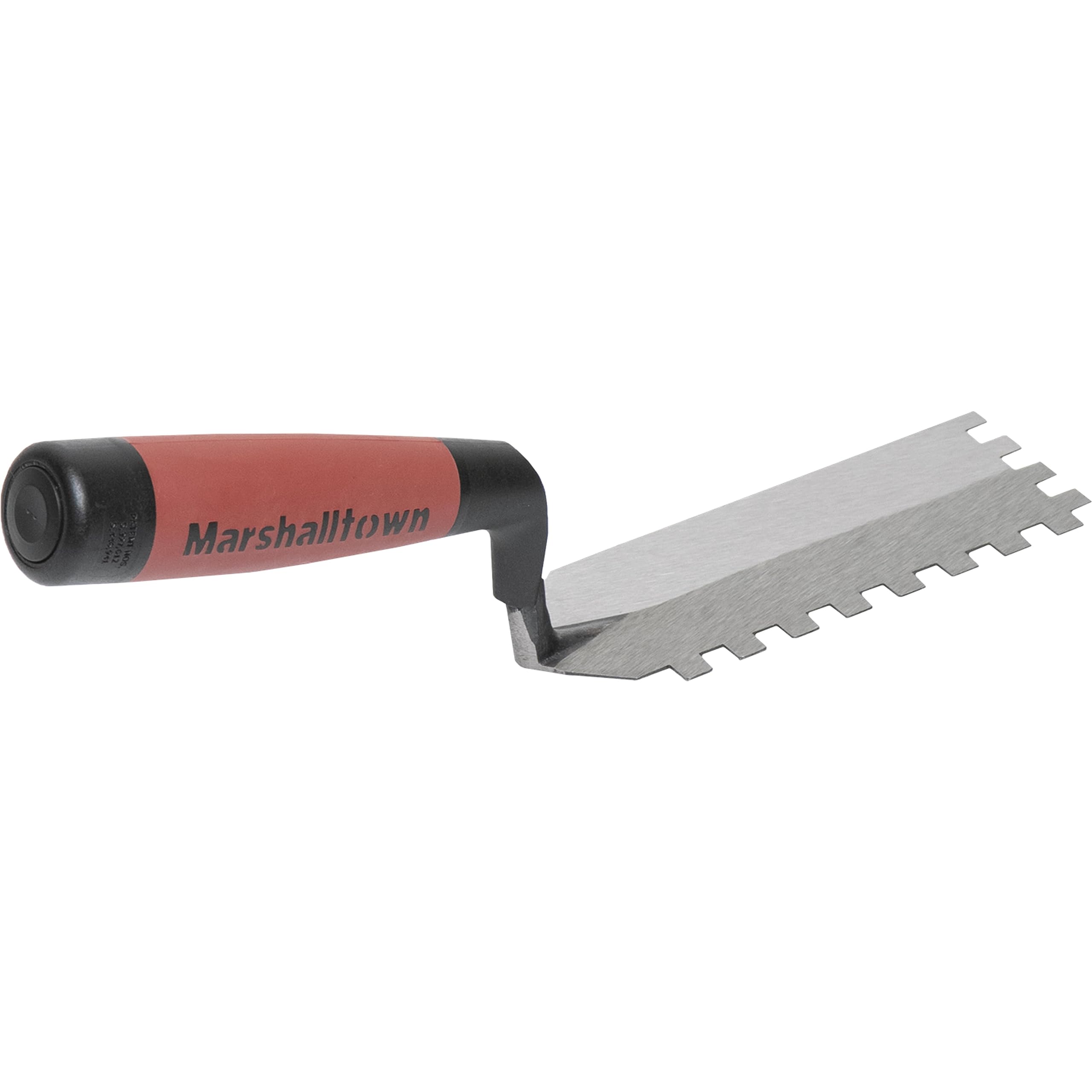 Fratasadora de llanta de dientes cuadrados Marshalltown de 6x6x6 mm y mango Durasoft, fratasadora estrecha para lugares estrechos, dimensiones: 127x51 mm