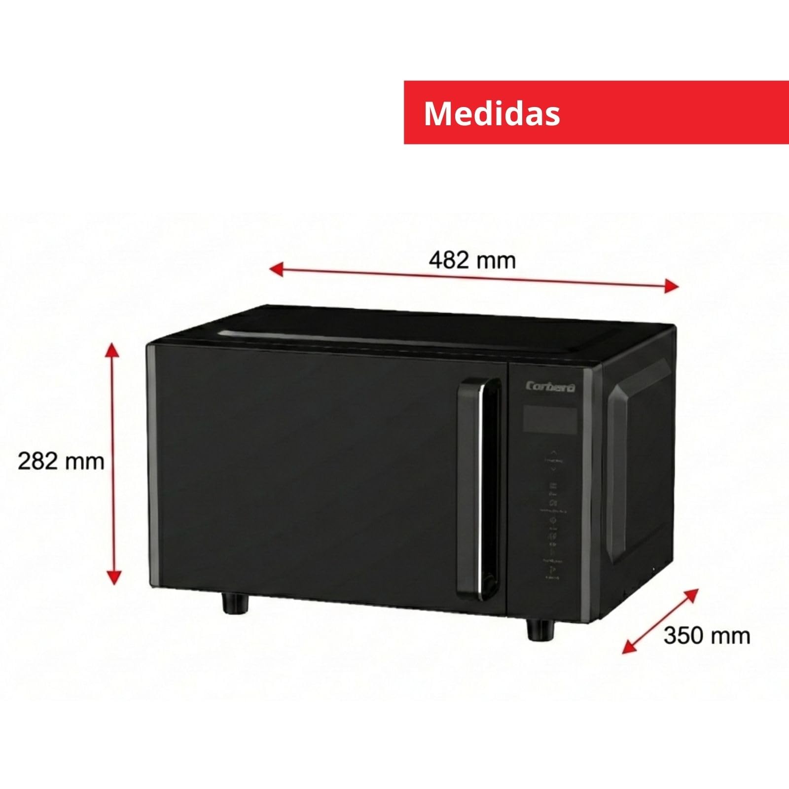Corberó – Microonde senza piatto girevole con griglia | CMICW8023DF | 23L | 800W | Auto Menu | 5 Livelli di Potenza | Digital Touch | Funzione Sbrinamento | Pizza | Nero