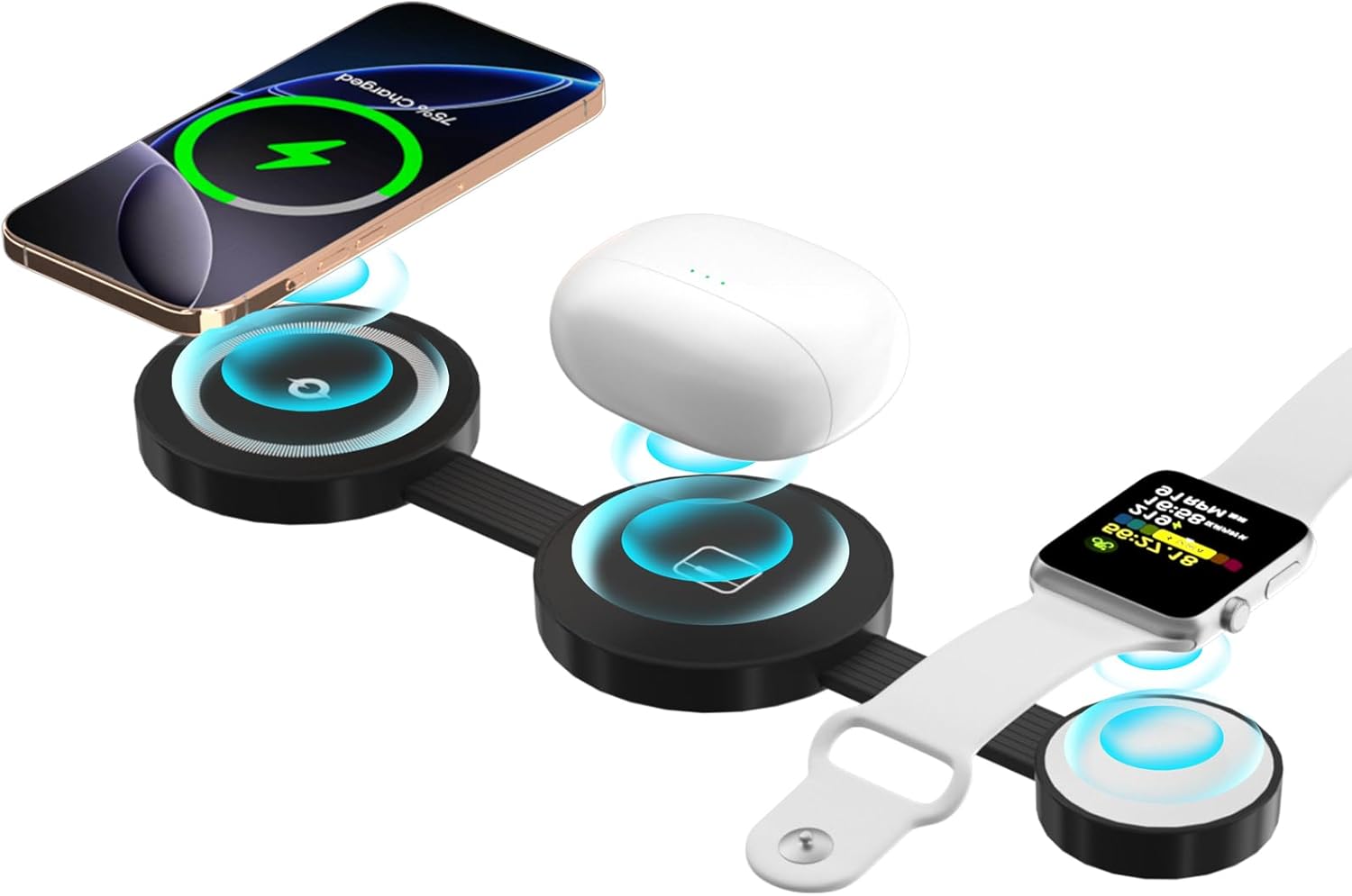 Cargador inalámbrico, estación de carga magnética 3 en 1, cargador inalámbrico plegable, compatible con iPhone 17 16 15 14 13 12 Pro Max Plus, estación de carga de viaje para Apple Watch y Cargador inalámbrico, estación de carga magnética 3 en 1, cargador inalámbrico plegable, compatible con iPhone 17 16 15 14 13 12 Pro Max Plus, estación de carga de viaje para Apple Watch y