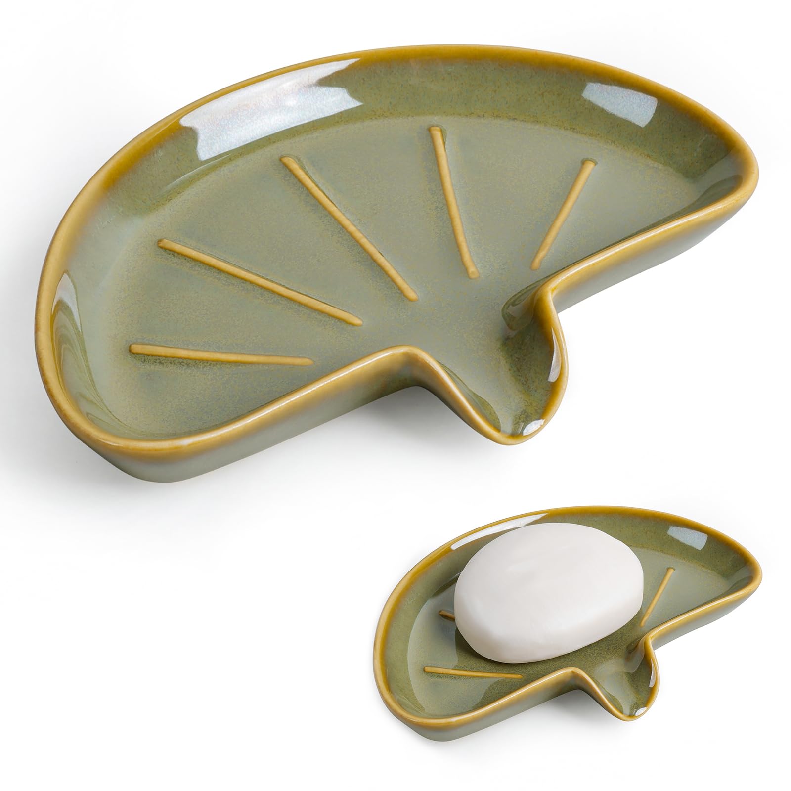 Ceramic Soap Dish with Drainage – Half Moon Soap Holder for Bathroom or Kitchen Sink, Modern Self-Draining Bar Soap Tray, Compact Non-Slip Design, Green Stylish Sinkside Soap Saver – ANTIS'S HOME
