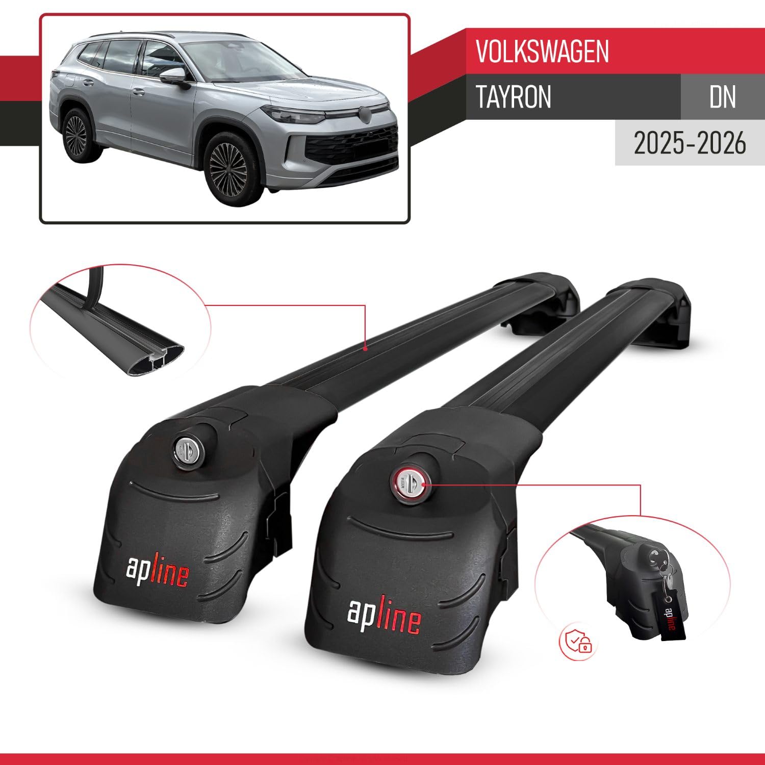 Kompatybilny z Volkswagen Tayron (DN) 2025-2026 ACE-2 Model Aluminiowe poprzeczki dachowe Czarny 2 szt.