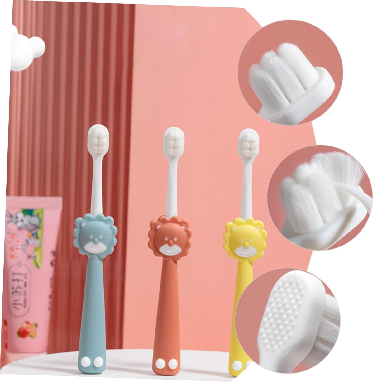 Healeved 12pezzi Spazzolini Per Ragazzo Ragazza Con Testina Morbida Design Creativo Forma Di Animali Spazzolini Da Viaggio Per Ragazzo Ragazza Da Anni e Arancione Divertente e Sicura