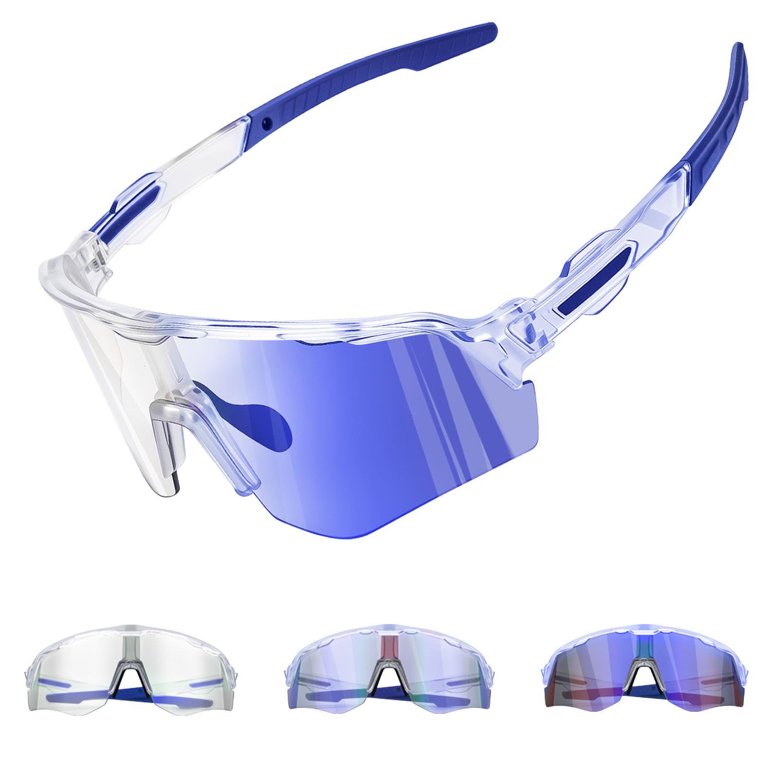 Winyoher Selbsttönende Fahrradbrille für Herren Damen -Photochromic Sportbrille UV400 Schutz Sonnenbrille für Radfahren Ultraleicht Laufbrille MTB Laufen & Outdoor-Sport Wandern Angeln-Blau