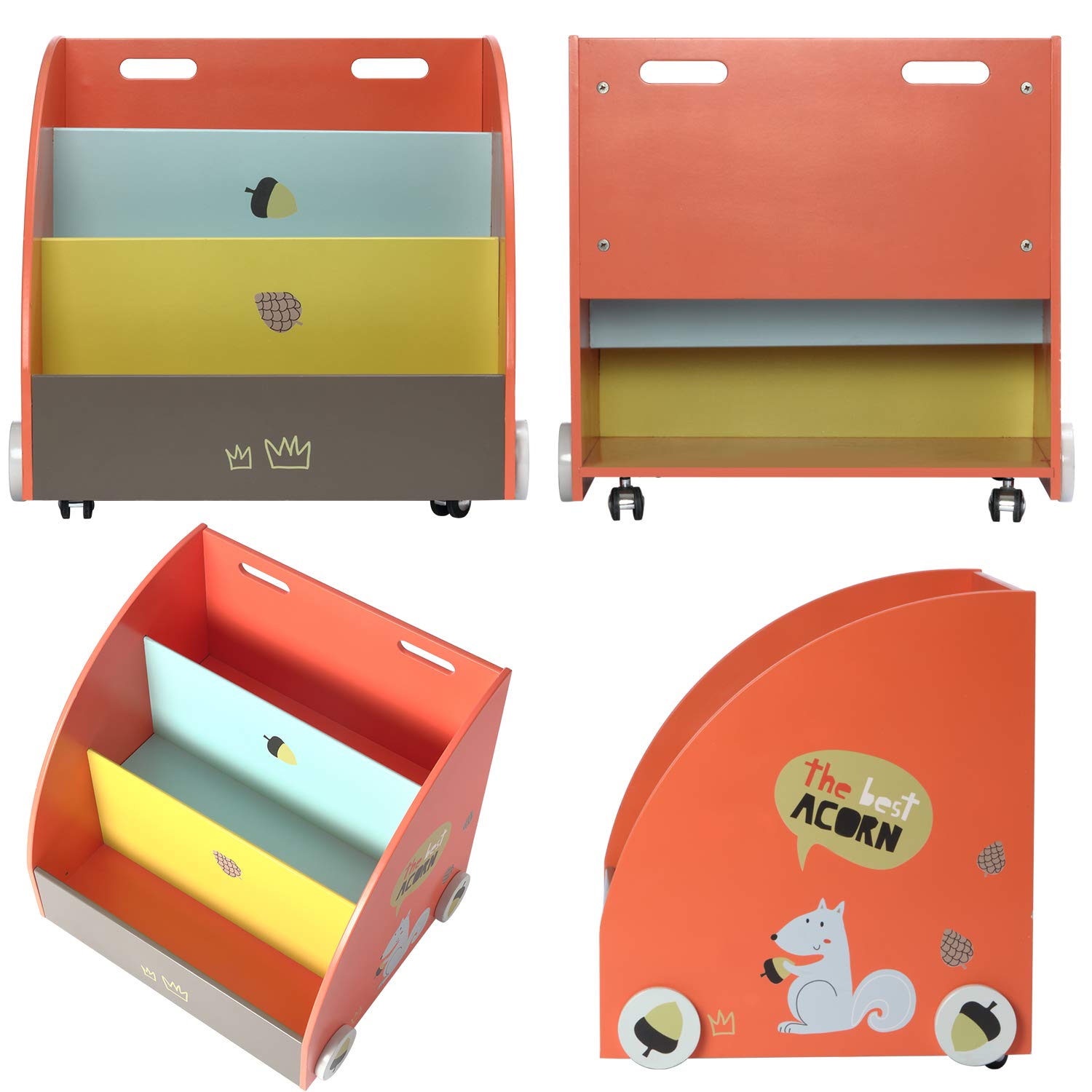 Buy labebe Kid Bookshelf with Wheels, Orange Pine Wood Bookshelf for