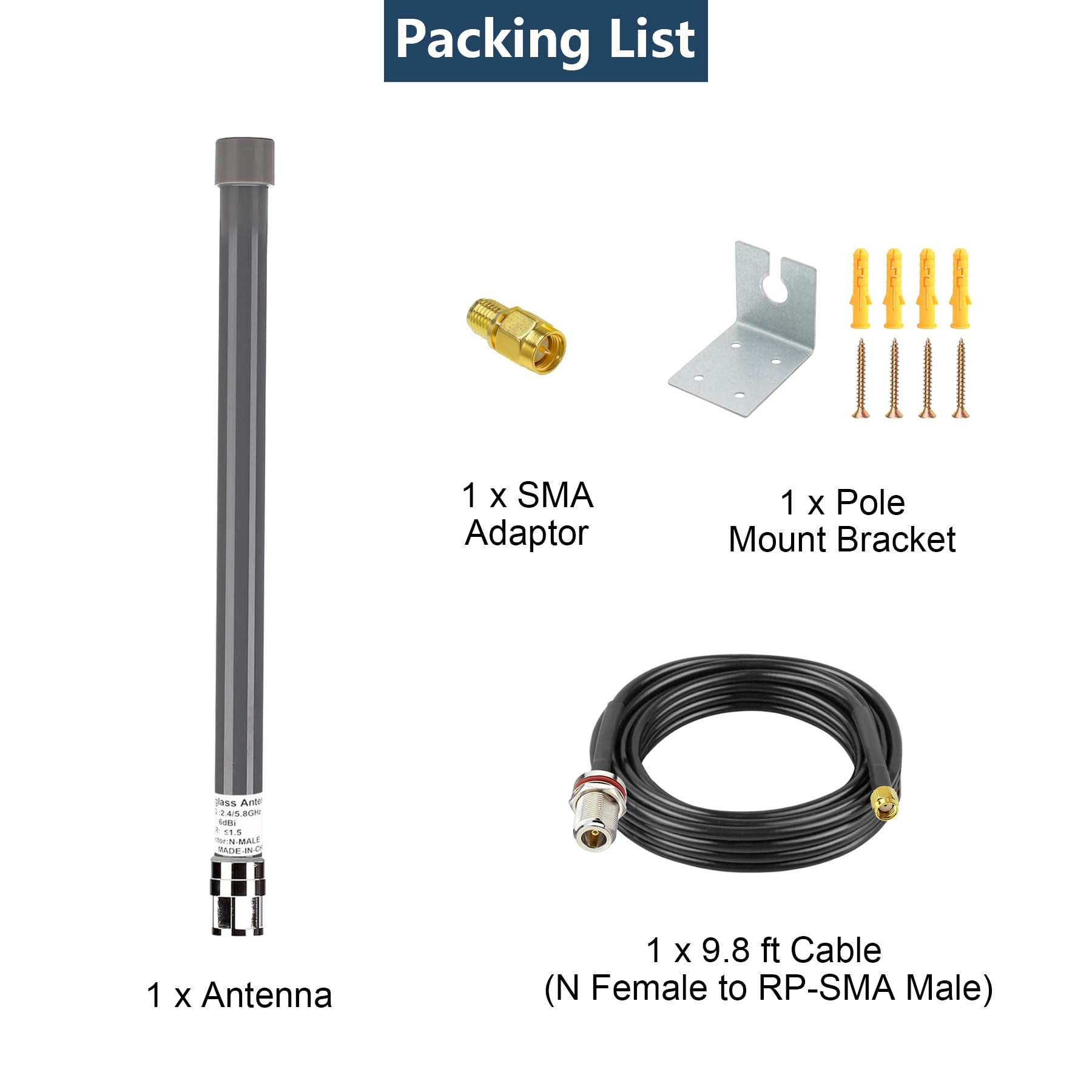 WiFi-Antenne, breite Abdeckung, Dualband, 2,4 G/5 GHz, Outdoor-Mini-Omni-Außenantenne, N-Stecker & RP-SMA, kabelloser WLAN-Adapter, 6 dBi W/3 m verlustarmes Kabel