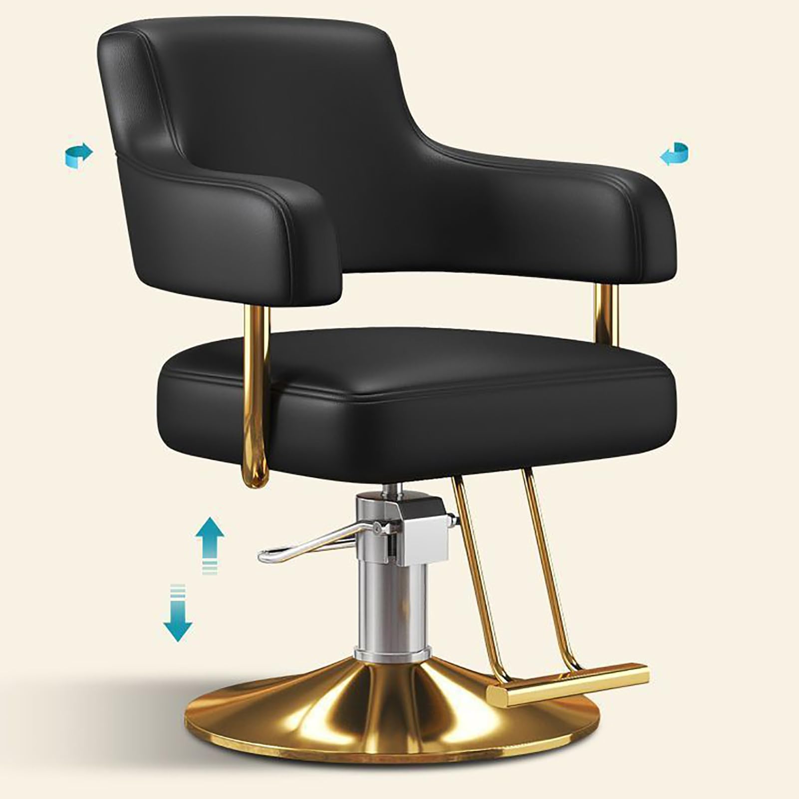 Genérico Silla de peluquería Profesional, giratoria 360° con reposapiés, hidráulica, para salón, SPA, Tatuaje y barbería, de Cuero Resistente y Acabado Plateado.