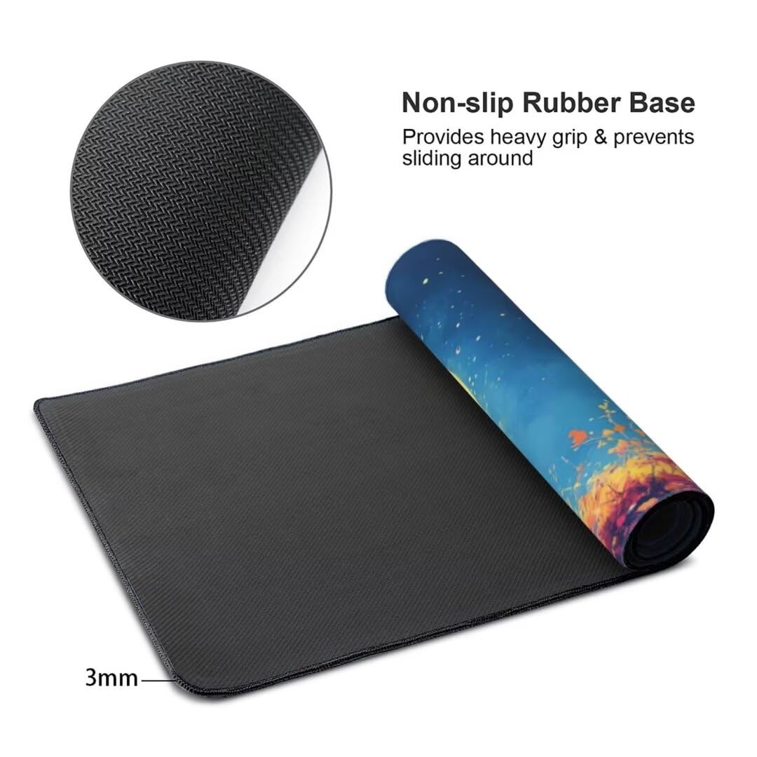 Alfombrilla de ratón 1400x600x3 MM, Alfombrilla Ratón XXL Extendida de Gran Tamaño con Bordes Cosidos, Base de Goma Antideslizante Almohadilla para Teclado, Conejo de la Luna S-12467