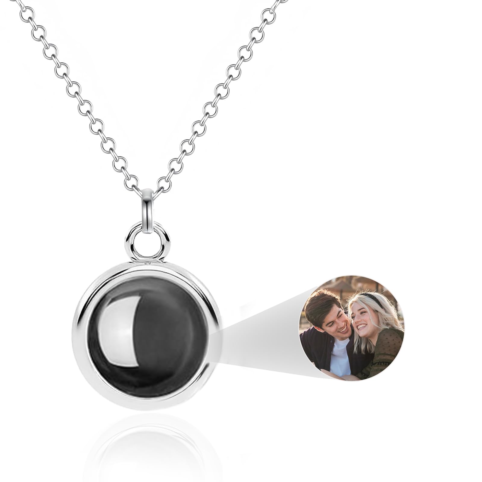 ThermoThrill Personalized Projection Necklace with Photo Inside, Custom Picture Love Heart Projection Pendant Necklace Photo Necklace Christmas