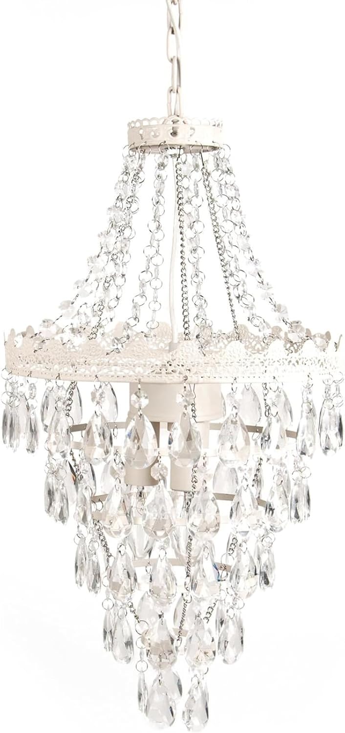 NOT TESTED Tadpoles Pendant Chandelier - White Diamond | 12\" x 12\" x 20\" | Hardwired Installation | Uses One Medium-Base E26 Light Bulb - 40 Watts Max | Features a Metal Frame with Acrylic Beading & Dangles