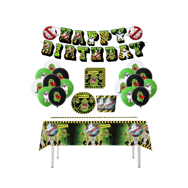 Damoff Birthday Party Supplies: Balloons, Banner, Cutlery, Tableware Set - Green, Cartoon Theme - Perfect for Birthday Occasions