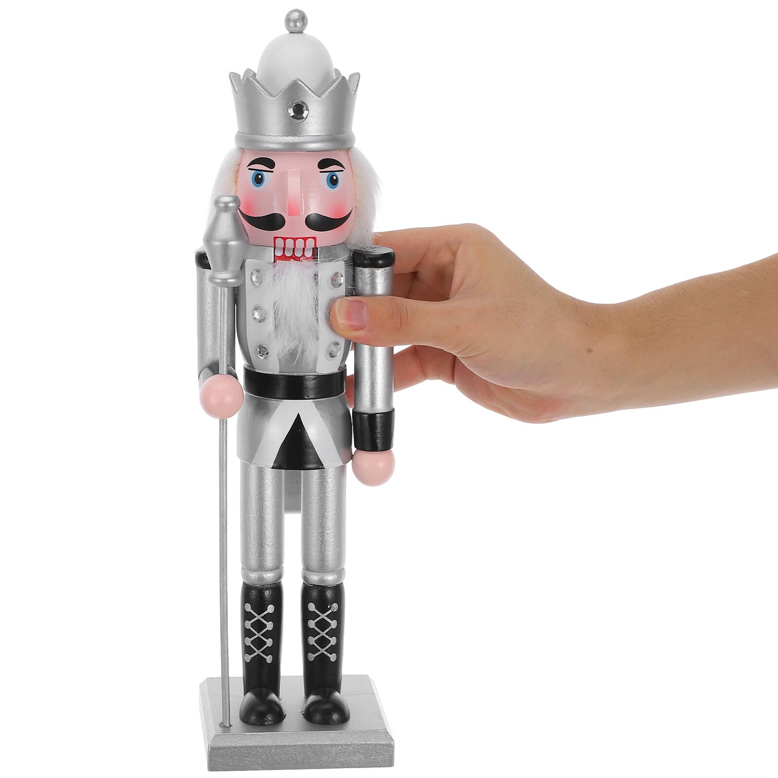 Ciieeo Statuetta Schiaccianoci Re Scettro Argento Figure Natalizie in Legno Ornamento da Tavolo per Feste di Natale e Decorazioni Festive