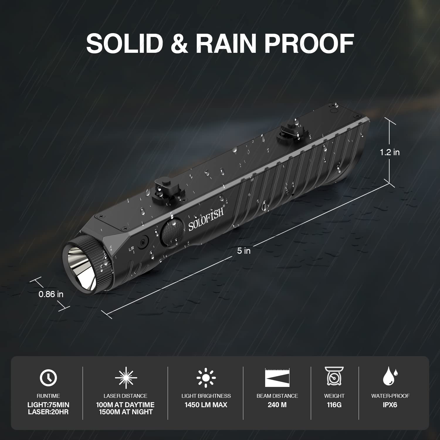 Solofish 800 Lumens Pistol Light Laser Combo, Strobe Function For Green/Red/ Blue Laser And Tactical Light With Slidable Rail Fits Guns W/Rail | Guatemala