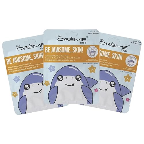 The Crème Shop BE Jawsome, Skin! Máscara facial animada de tiburón bebé, máscara facial de retinol con ceramidas, máscara de hoja de belleza K,