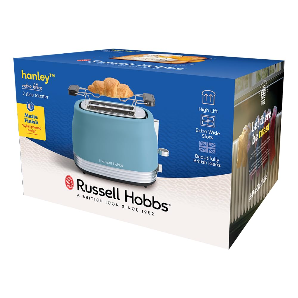 Russell Hobbs Grille Pain 2 Fentes Hanley Bleu, Design Retro, 28651-56