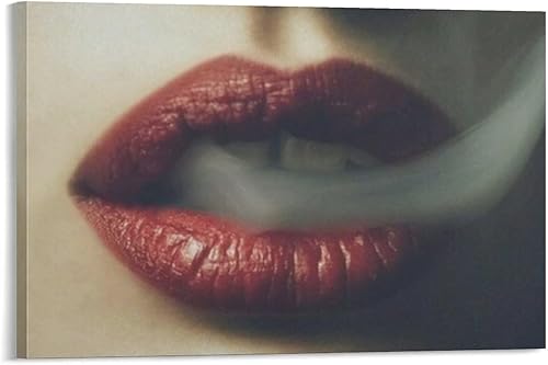 Pósteres modernos de arte de pared, póster de arte de moda con labios rojos, mujer, fumar, póster de arte de cueva de hombre, pósteres e impresiones