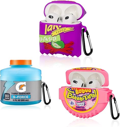 [Paquete de 3] Linda funda de carga de silicona, divertido diseño de dibujos animados en 3D, agua deportiva, patata tekis + goma de mascar para