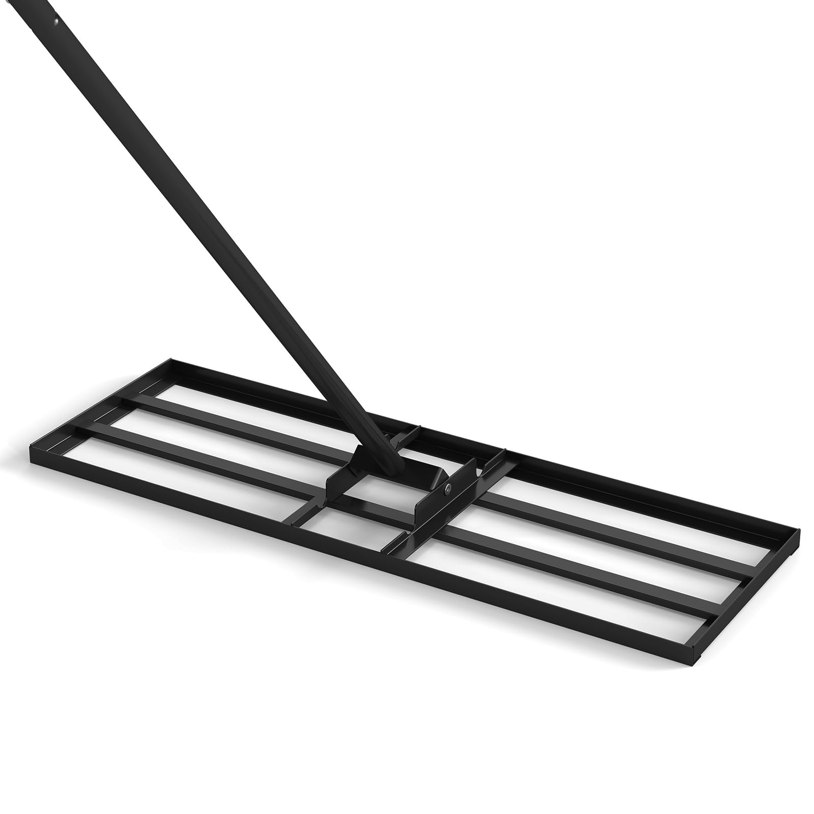 Rastrillo nivelador de césped de 30"/36"/42"/46" x 10", nivelador de césped de acero con recubrimiento en polvo con mango largo de 77", herramienta para nivelar el suelo en jardines, césped, campos