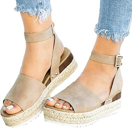 Sandalias de plataforma para mujer, sandalias de verano elegantes con punta abierta, correa al tobillo, alpargatas, plataforma plana, sandalias de