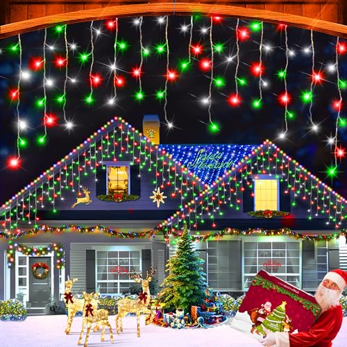 XURISEN 132ft Christmas Lights Decorations Outdoor, 1280 LED 8 Modes Curtain Fairy Lights with 240 Drops,Plug in Waterproof Timer Memory Function for Christmas Holiday Wedding Party Decorations XURISEN 132ft Christmas Lights Decorations Outdoor, 1280 LED 8 Modes Curtain Fairy Lights with 240 Drops,Plug in Waterproof Timer Memory Function for Christmas Holiday Wedding Party Decorations