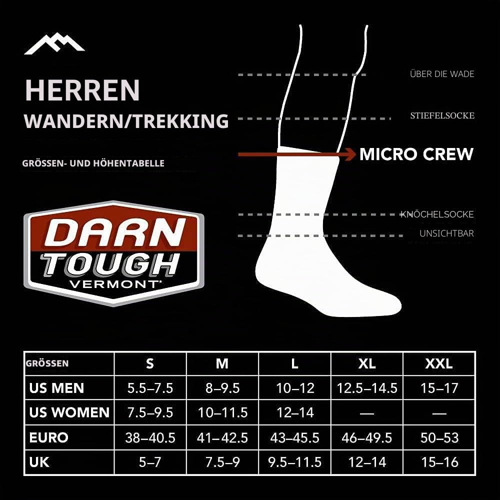 Darn Tough Herren Hiker Merino Wool Micro Crew Socken Kissen Socken (1er Pack)