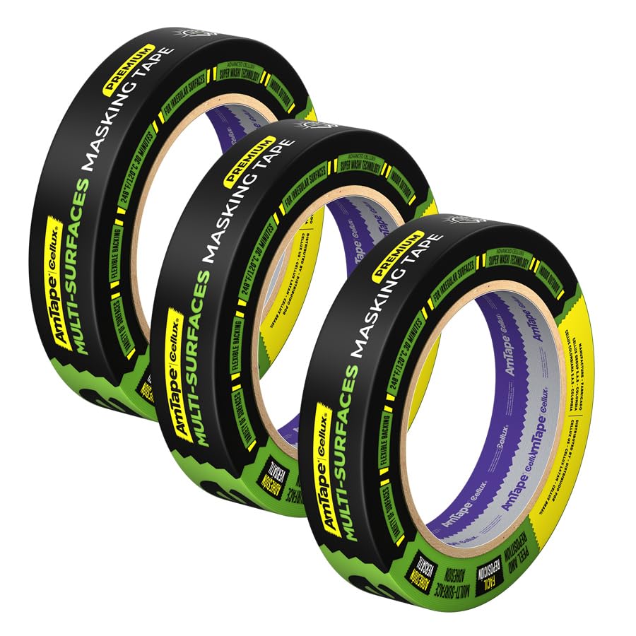 AmTape Premium Multi-Surfaces Masking Tape, Solvent-Resistant, 60-Day Outdoor Clean Removal, Super Washi Painter’s Tape for Wood, Metal, Glass, Walls, Trim, Baseboards, Green (1" - 3 Rolls)