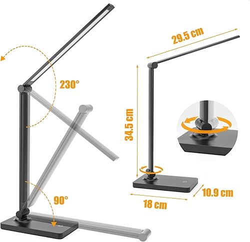 Miniatura 5 de Lámpara de escritorio LED de escritorio, lámparas de escritorio para cuidado de los ojos, lámpara de oficina regulable con puerto USB, control