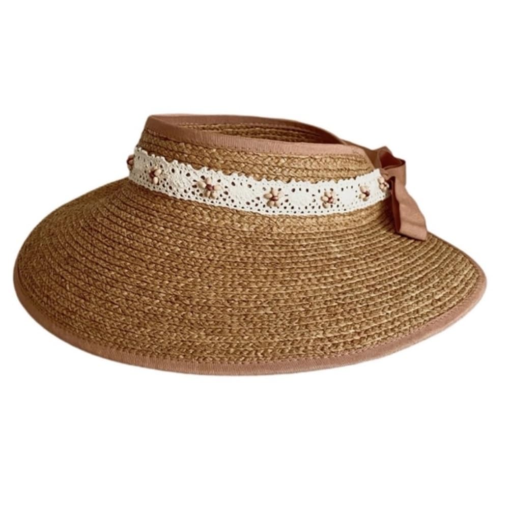 Visera de Paja para Mujer Elegante Sombrero De Copa Hueca For Salidas Festivas, Versátil For El Sol, Paja Rafia para Sombreado al Aire Libre
