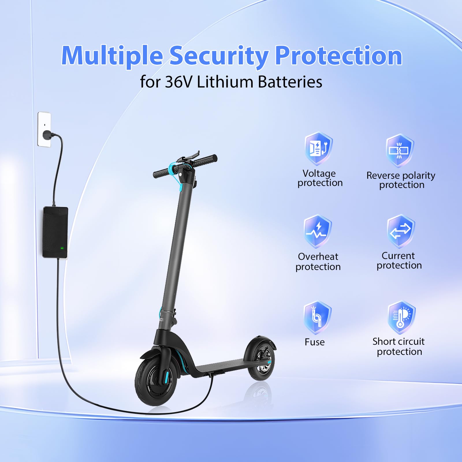42V 2A Caricatore Monopattino Elettrico，36V Caricabatterie Universale Batterie Litio per Bici Elettrico，Caricatore rapido per Bici Elettrica, Scooter Elettrici DC2.1×5.5MM