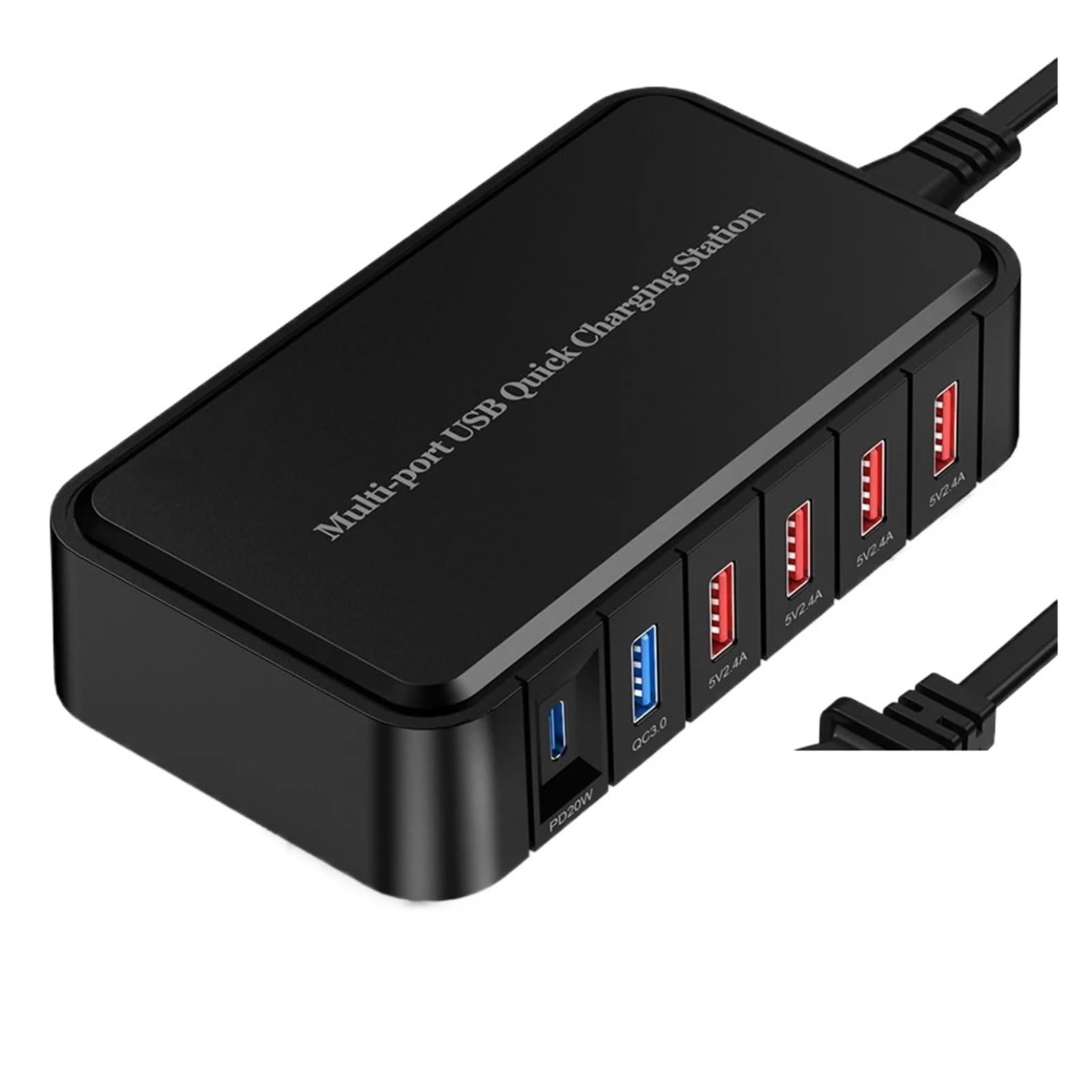 Station de Charge USB 86 W Station de Charge Rapide USB 5 Ports USB QC3.0 et Station de Charge PD 20 W pour tablettes et Smartphones (Taille : 6 Ports Noir)