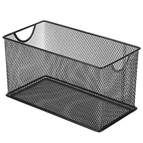 MyGift Black Mesh Metal CD Holder Box Organizer, Home Office Stackable Open Storage Bin