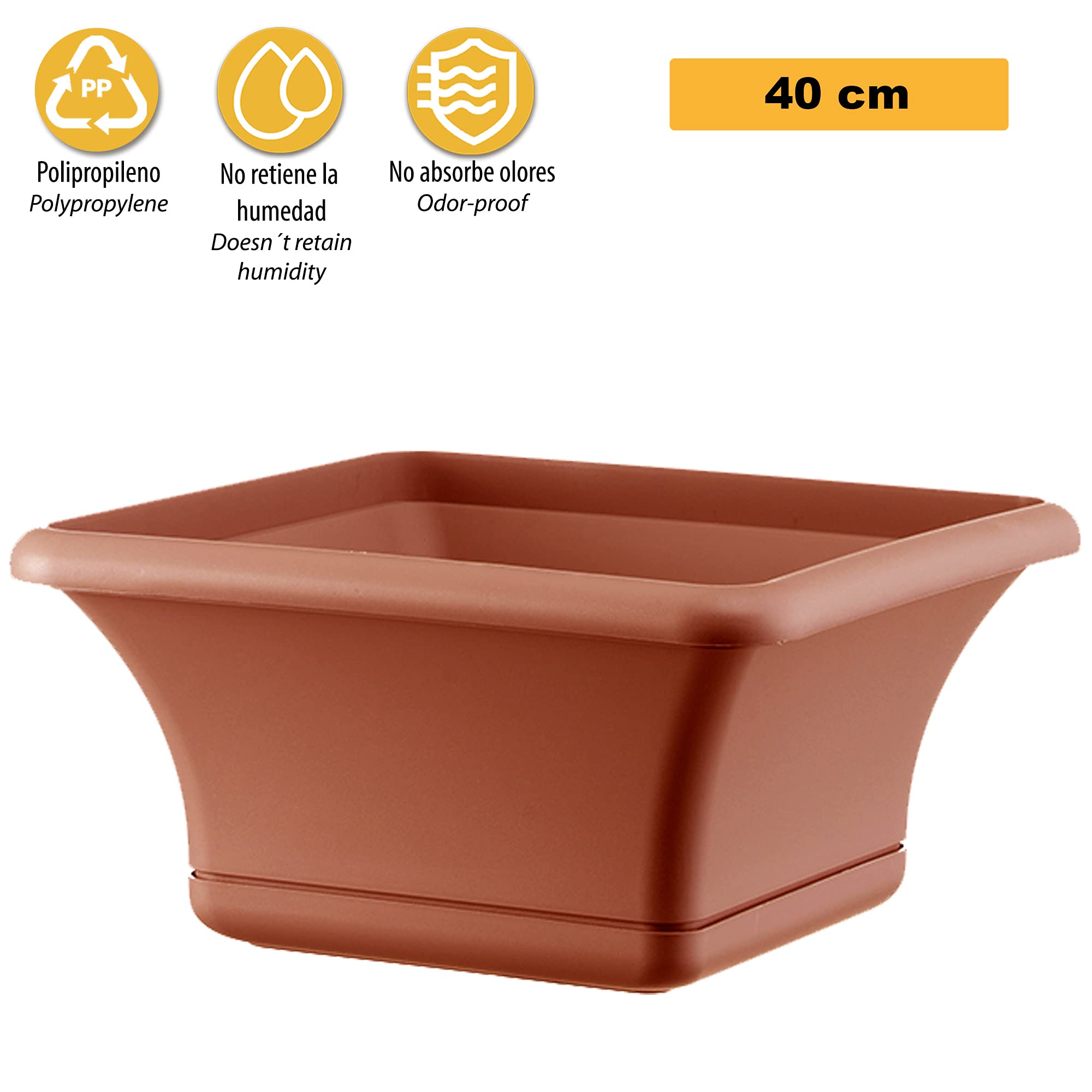 WELLHOME Ciotola Sally 12 identische Blumentöpfe quadratisch 40 cm mit Untersetzer Terracotta