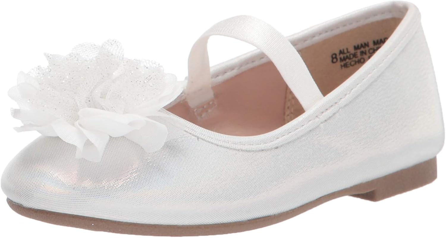The Children's Place Baby Girls Strap Ballet Flats, White, 8 -Infant
