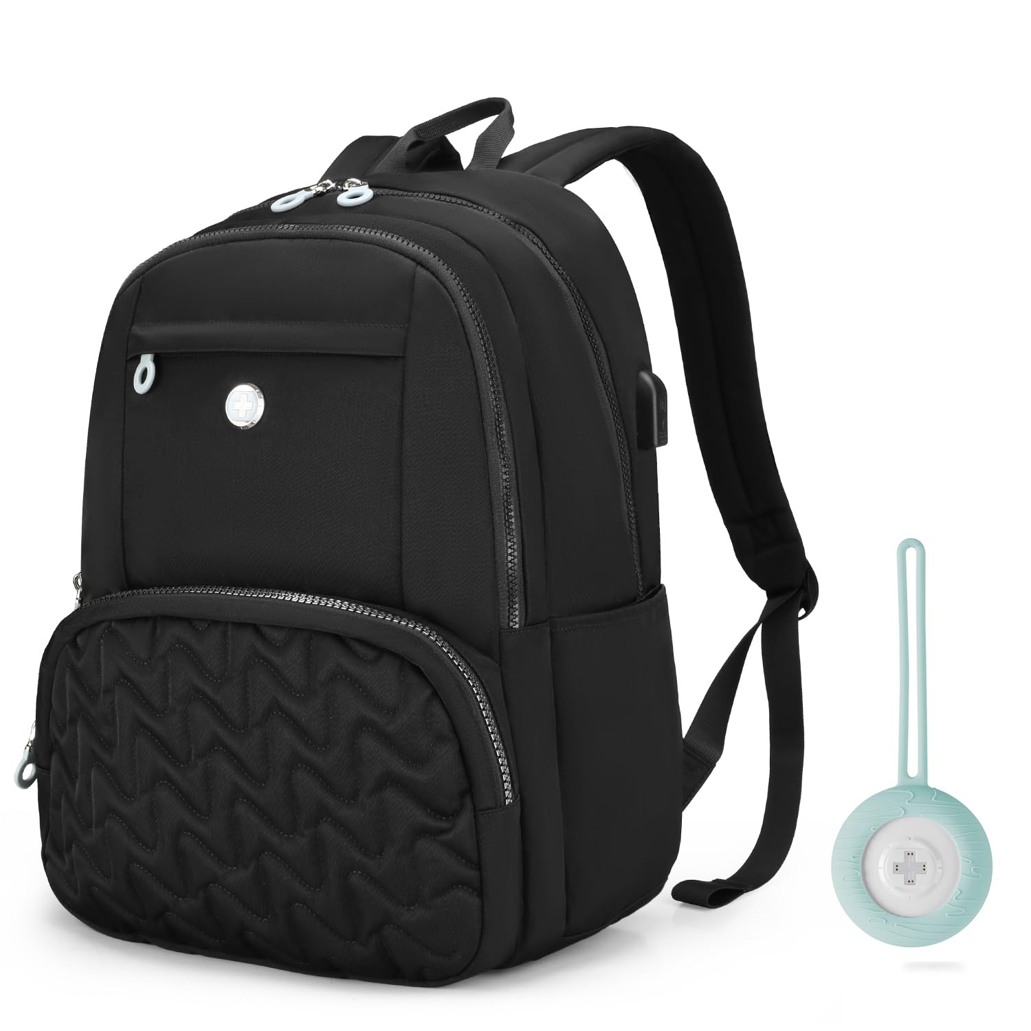 Swissdigital Design Backpack for Women, Medium Black Backpack with Finder, 15.6 inch Laptop Modern Backpacks with USB Charging Port and Finder –