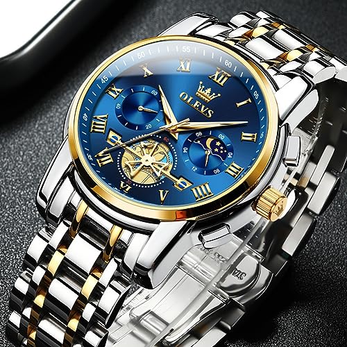 OLEVS-chronograph-Mens-Stainless-Steel-Watch-Blue-Dial-Silver-Colored-Strap
