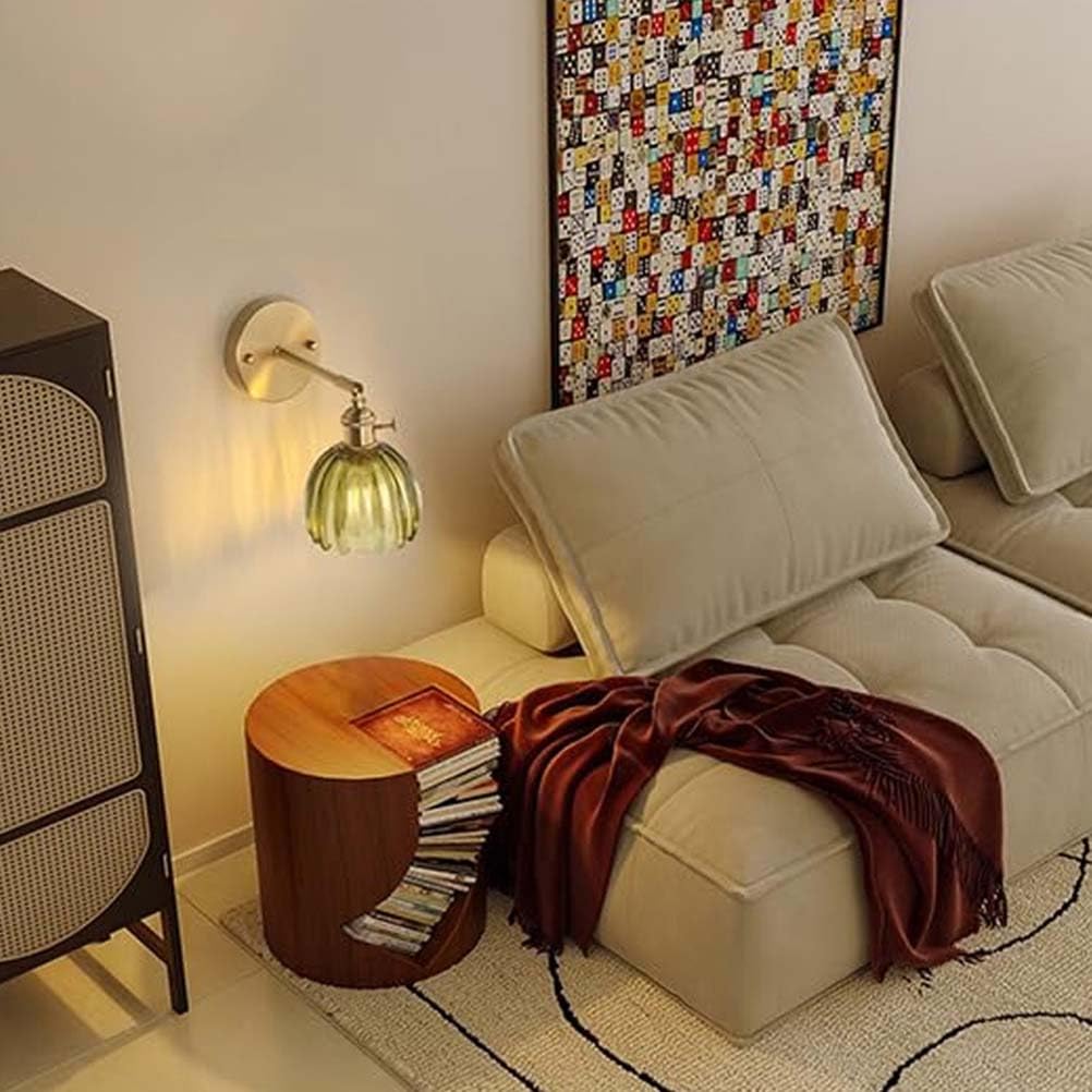 Lampa ścienna Vintage E27 Złota lampa retro Lampa ścienna Regulowana metalowa głowica lampy Zielony wzór kwiatowy Szklany klosz Lampka nocna do kawiarni Restauracja Salon Sypialnia