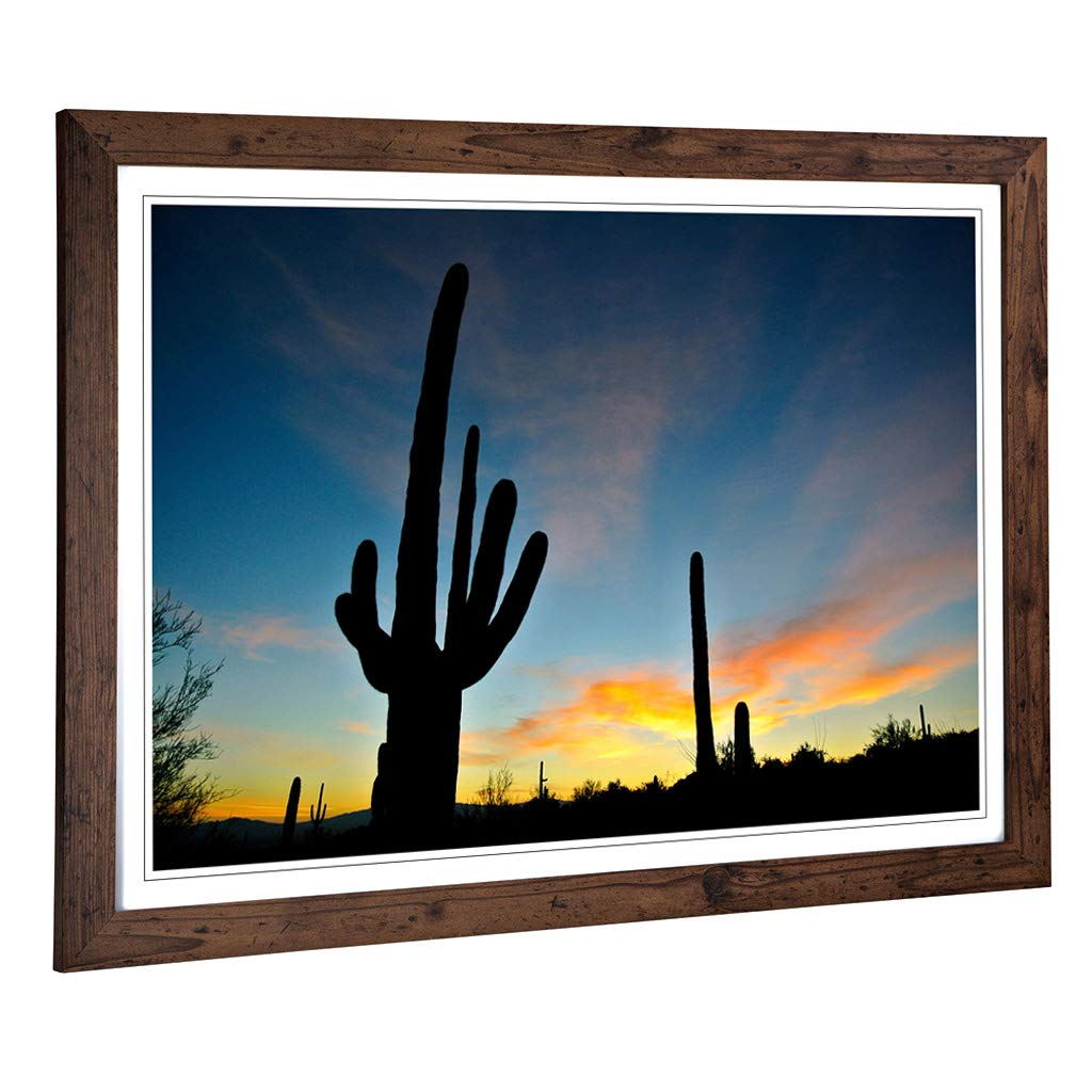 Big Box Art Framed Print of Landscape Arizona Sunrise Cactus (1) Design | Wall Art Picture | Home Decor for Kitchen, Living Room, Bedroom, Hallway, Walnut, A2 / 24.5x18 Inch / 62x45cm