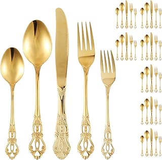 40Pcs Gold Royal Silverware Set, Retro Vintage Kitchen Dinnerware Set for Home