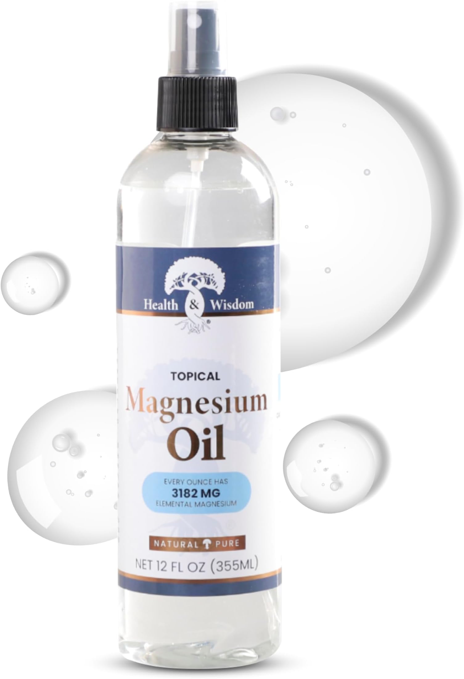 Health & Wisdom Pure Magnesium Oil - Topical Muscle & Joint Relief- Natural and Pure Skin Moisturizer - Enhanced Absorption - 12 fl oz