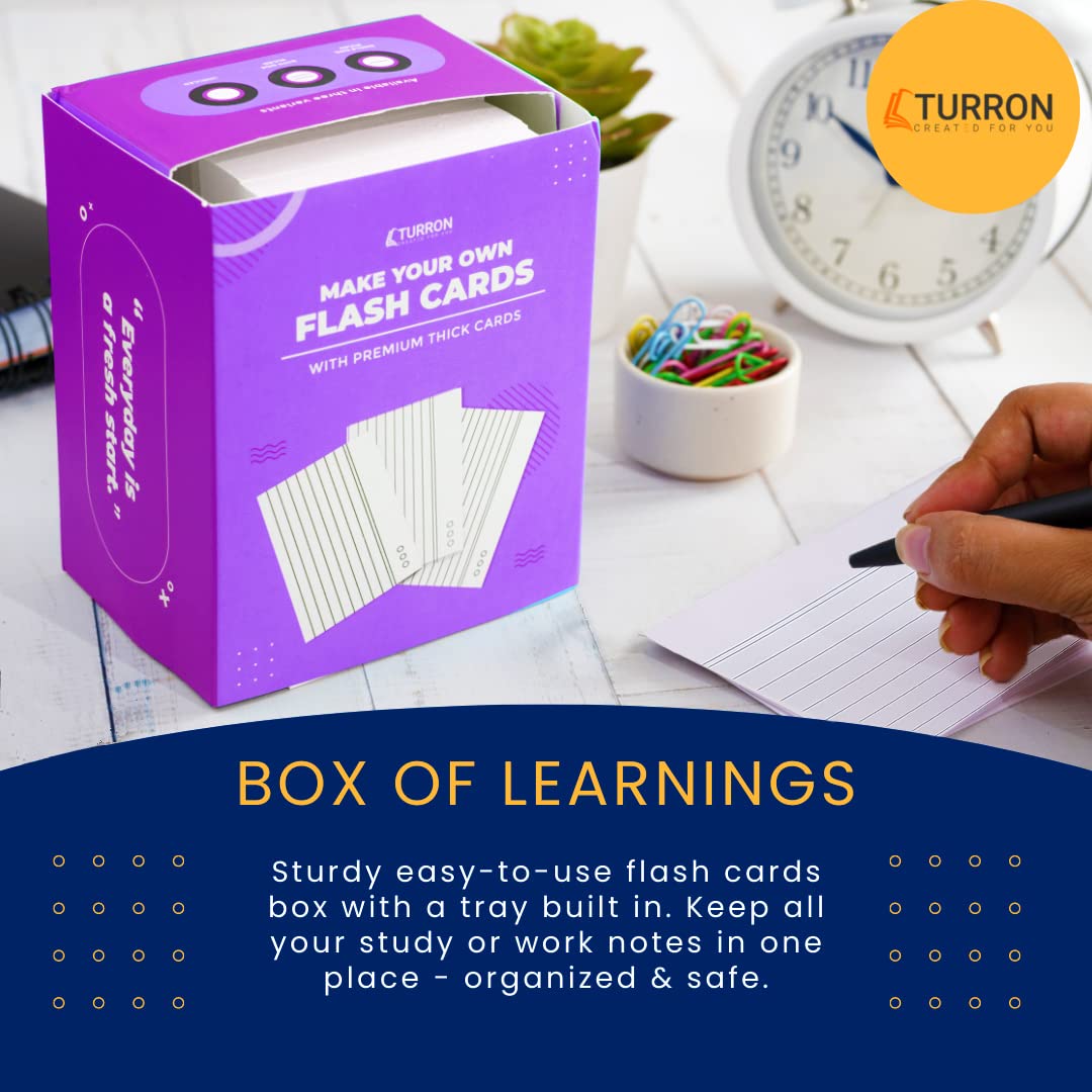 Turron Blank Index Flash Cards (300, White, 3 x 5 Inch, 2-Side Ruled) 3