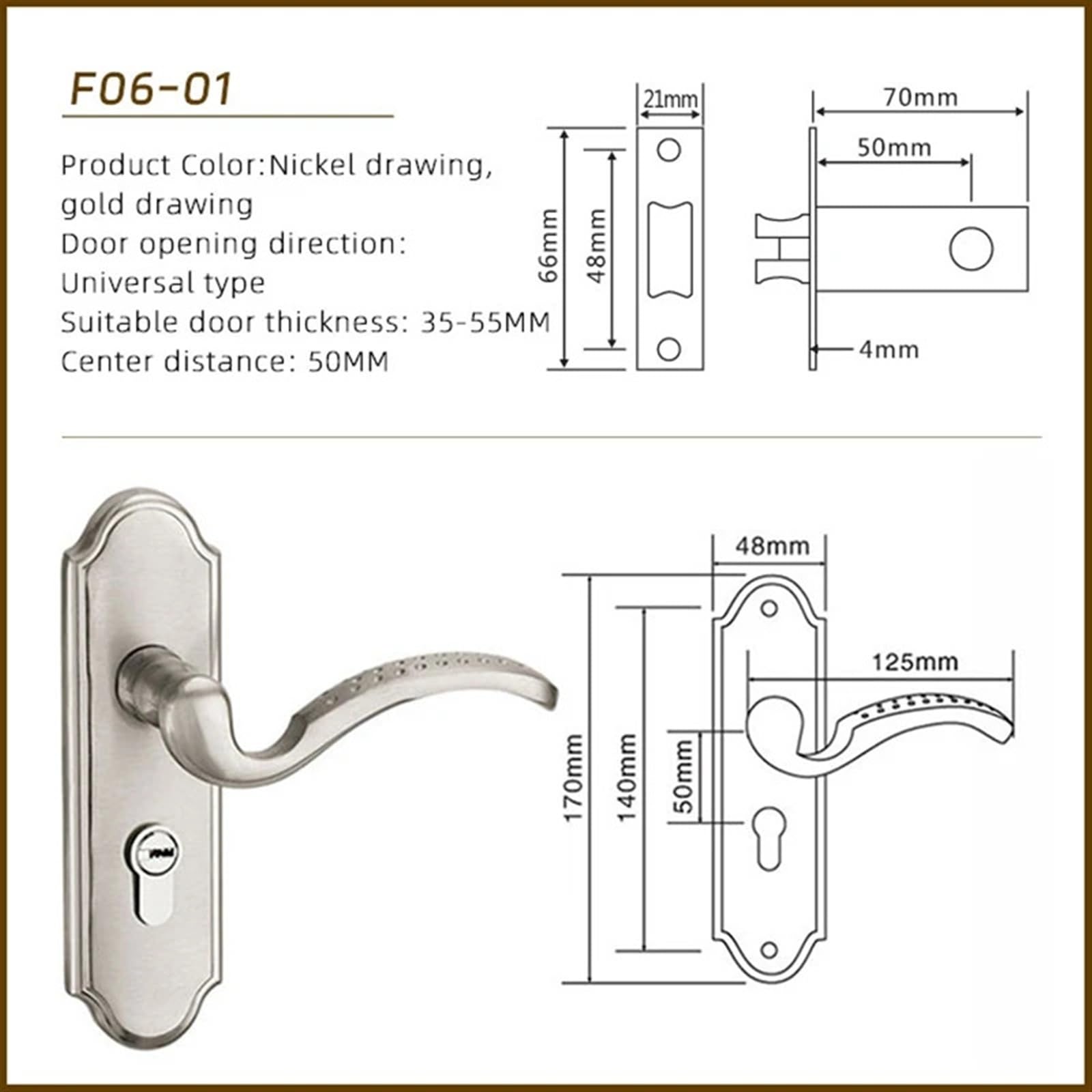 Manillas Para Puertas Cerradura de puerta lengüeta simple moderna for interiores casa, madera, manija universal for dormitorio, orificio aleación zinc