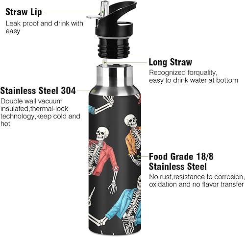 Miniatura 3 de BPA-Free Sport Water Bottle 32 Oz, Stainless Steel Water Bottle for Gym Outdoor Travel School, Human Skeletons Rock Roll Gesture