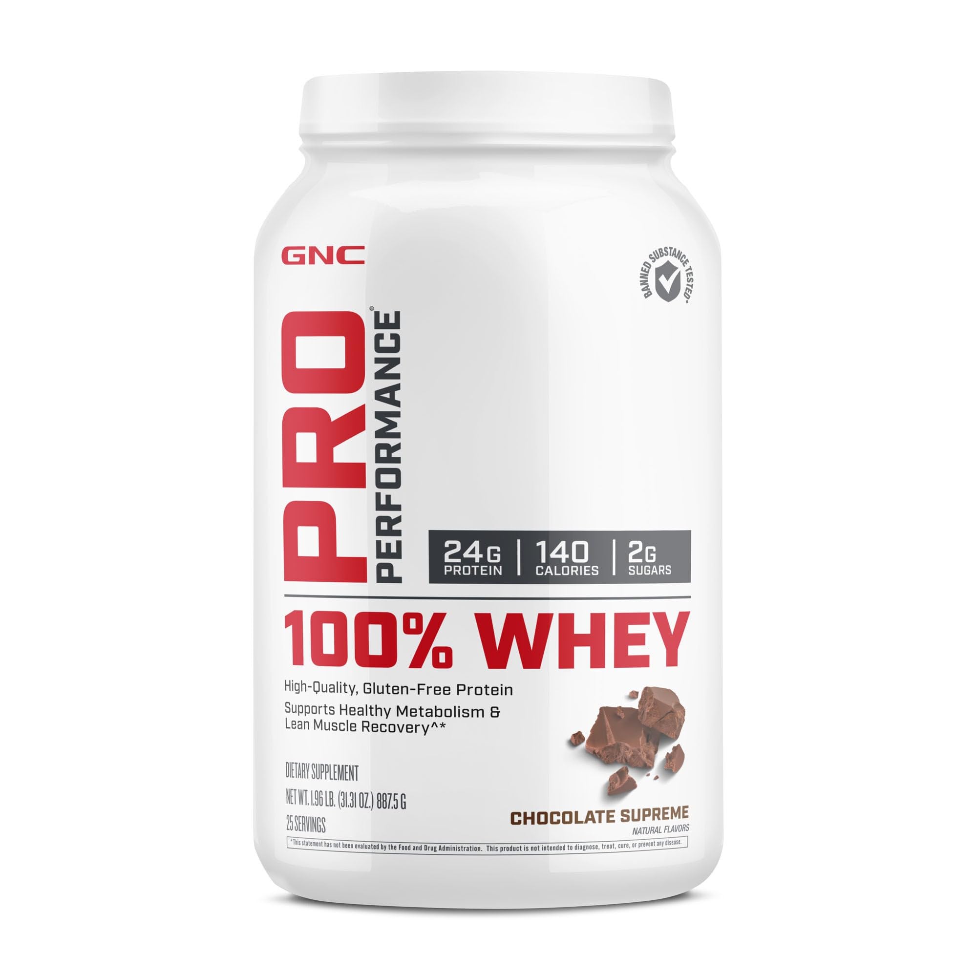 GNC 100% Whey Protein, 30.6 oz (887 g), Chocolate Flavor, Delicious Muscle Training, Protein
