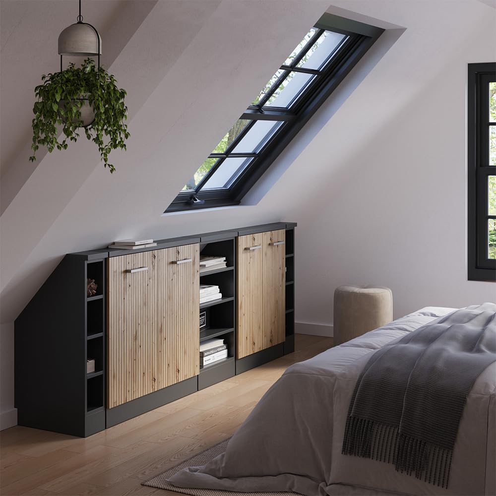 Vicco Ensemble de Meuble sous Pente Rion Chêne Artisan/Anthracite | L210 x P46 cm , Lot de 5, gain de place pour les pièces mansardées