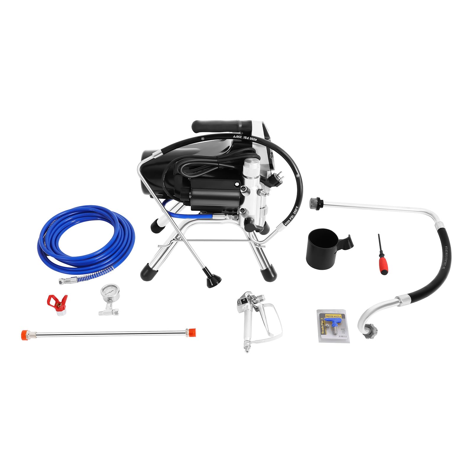 Pulverizador de pintura Airless 1800W, sistema sin aire de alta presión 3300 PSI con pistola y manguera de 8 m, estación de pulverización para paredes techos muebles interior exterior