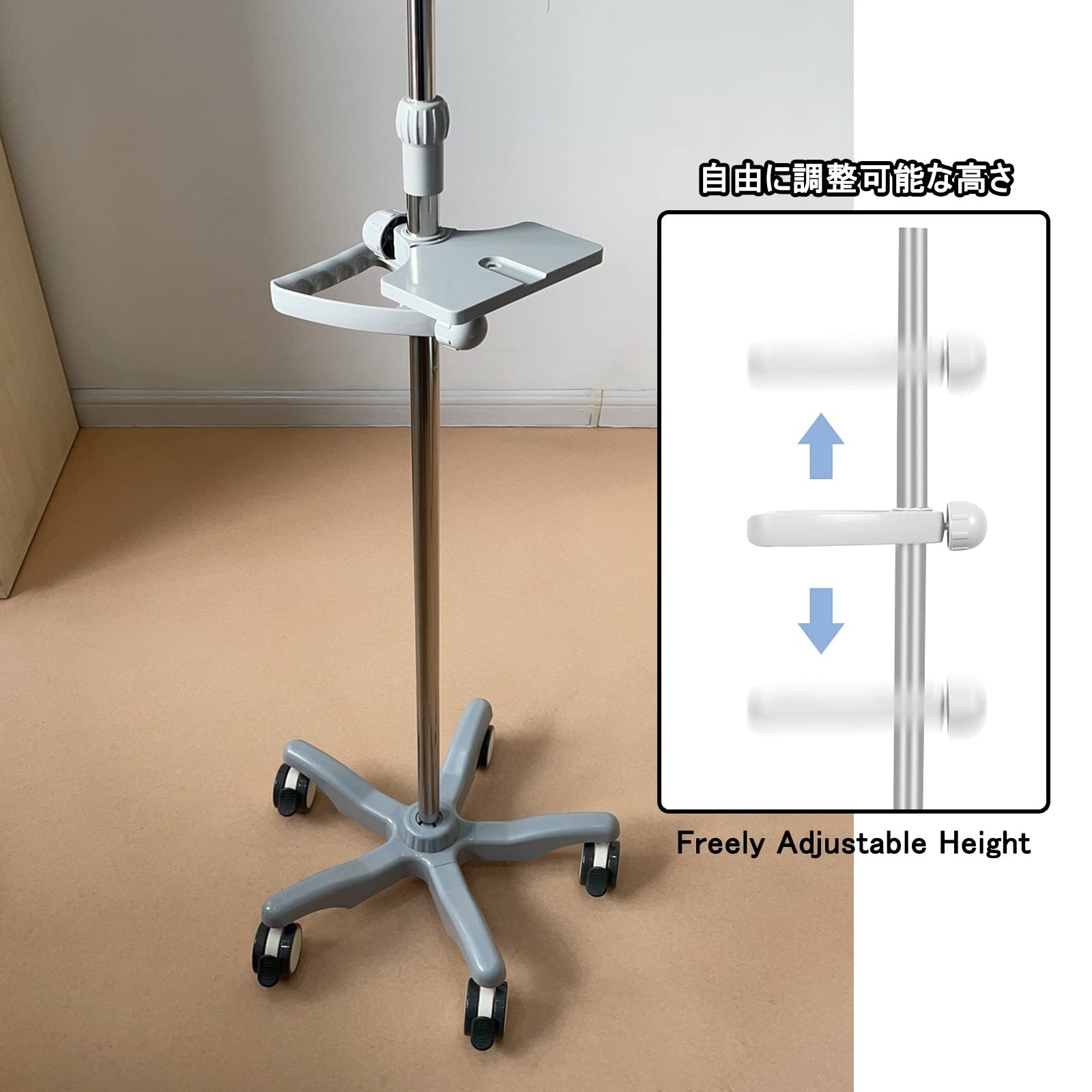 1Pcs Asta Flebo in Acciaio Inossidabile con Ruote Aste Mediche Portaflebo A Rotelle per IV, Asta per Flebo, Supporto per Flebo Portatile, per Ospedali E Famiglie (Color : Gray)