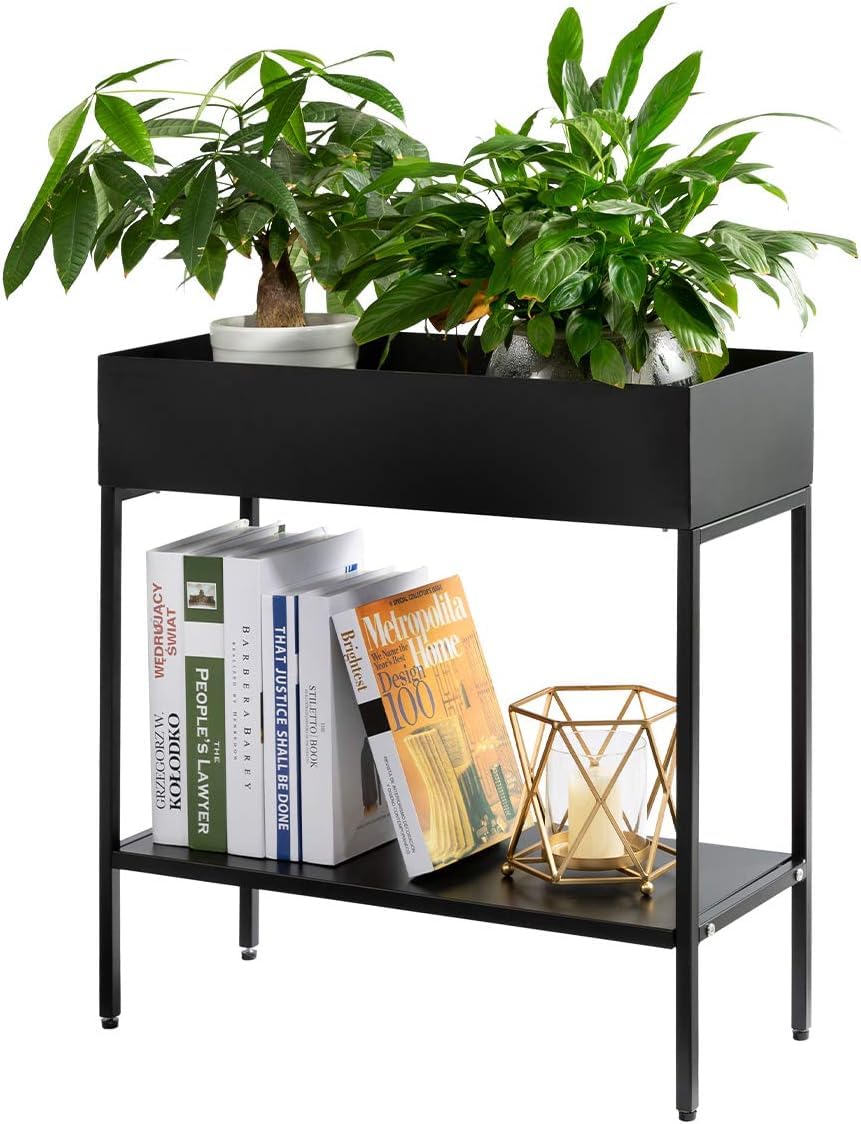 MILAD Metal Planter Box 2- Tier Elevated Outdoor Durable Raised Garden Planter For Herbs, Flowers & Vegetables - Stylish Plant Pots For Patio Decor & Backyard Gardening - Narrow Plant Stand