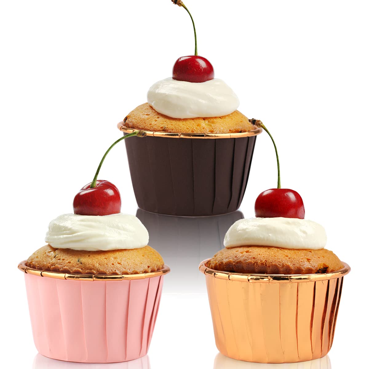 150 Caissettes Cupcake Papier Or – Lot 3 Couleurs (Or Café, Or Blanc, Or Rose) Résistantes Au Four Et Micro-ondes